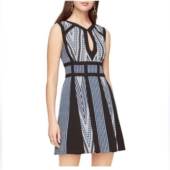 BCBG MAXAZRIA women fit flare dress PERLA print Bleu event luxury office 06 boho - Picture 11 of 11